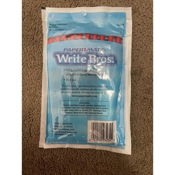 NIP 2002 VTG 10PK Paper Mate Pens RED Write Bros Medium Point White Barrel Red - Picture 4 of 6
